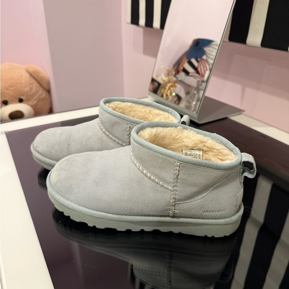 Madhappy X Ugg mini boot collab light blue.